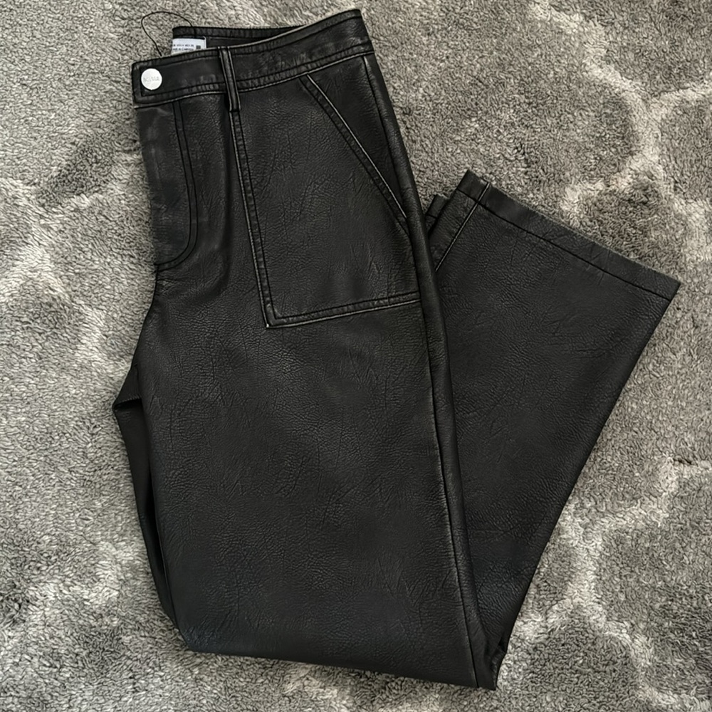 Distressed leather straight leg pants